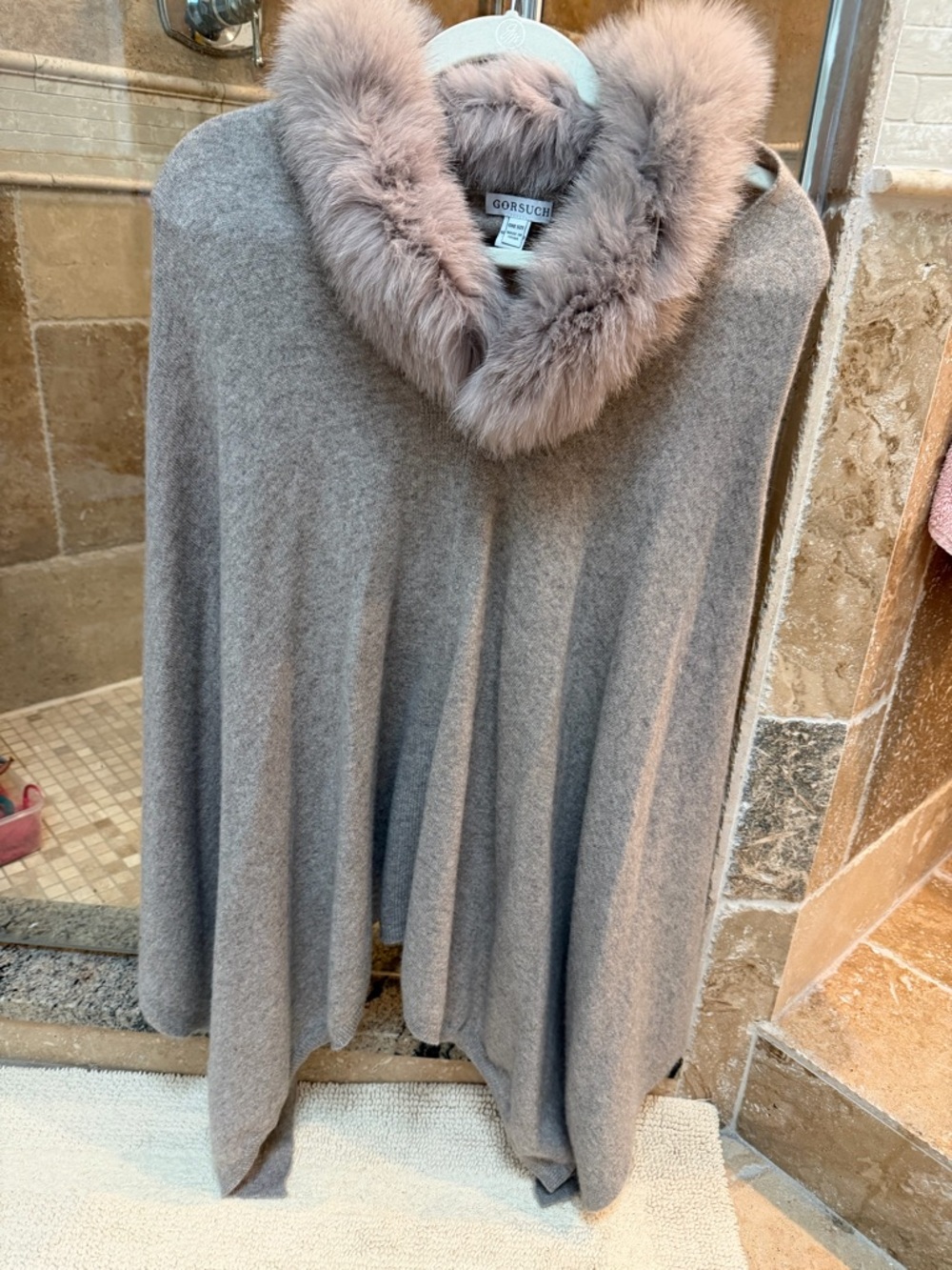 Gorsuch Taupe Cashmere Fur-Trim Poncho